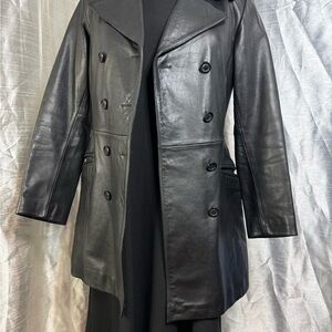 Express Black Leather Pea Coat